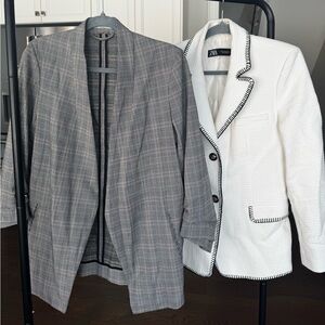 Babaton Gray Plaid and Zara White/Black Blazer Set